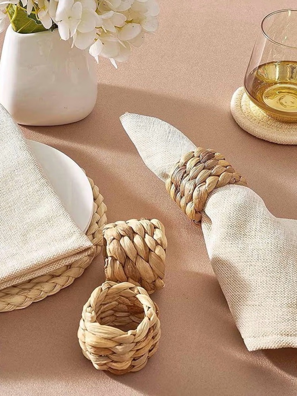 12 pcs Woven Napkin Rings, Farmhouse Napkin Rustic Rattan Holder